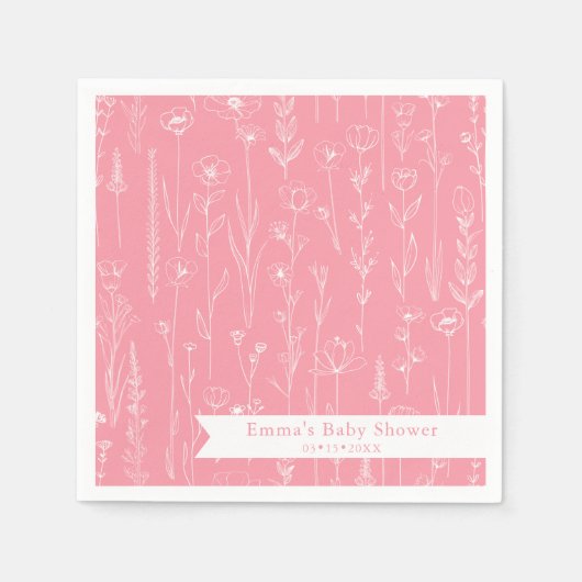 Pink Wildflower Baby Shower | Floral Pattern Serviette (Vorderseite)