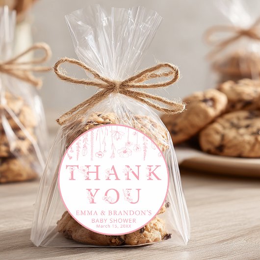 Pink Wildflower Baby Shower Thank You Stickers