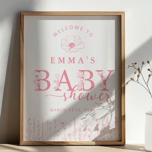 Pink Wildflower Baby Shower Welcome Sign Poster