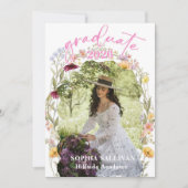 Pink Wildflower Bloom Graduation Party Invitation Einladung (Vorderseite)