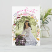 Pink Wildflower Bloom Graduation Party Invitation Einladung (Stehend Vorderseite)