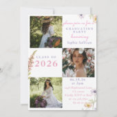 Pink Wildflower Bloom Graduation Party Invitation Einladung (Rückseite)