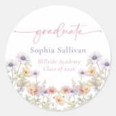 Pink Wildflower Bloom Graduation Party Runder Aufkleber (Vorderseite)