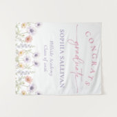 Pink Wildflower Bloom Graduation Party Wandteppich (Vorderseite (Horizontal))