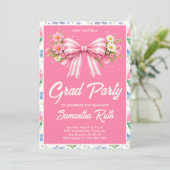 Pink Wildflower Bow Graduation Party  Einladung (Stehend Vorderseite)