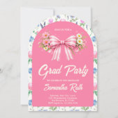 Pink Wildflower Bow Photo Graduation Party Einladung (Rückseite)