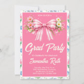 Pink Wildflower Bow Photo Graduation Party Einladung (Rückseite)