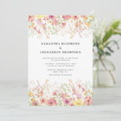 Pink Wildflower Floral Watercolor Wedding Einladung (Stehend Vorderseite)