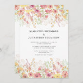 Pink Wildflower Floral Watercolor Wedding Einladung (Vorne/Hinten)