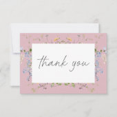 Pink Wildflower Garden Elegant Wedding Dankeskarte (Vorderseite)