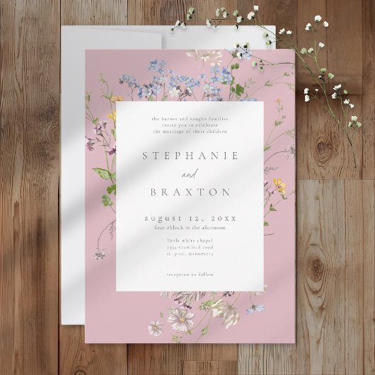 Pink Wildflower Garden Elegant Wedding Einladung