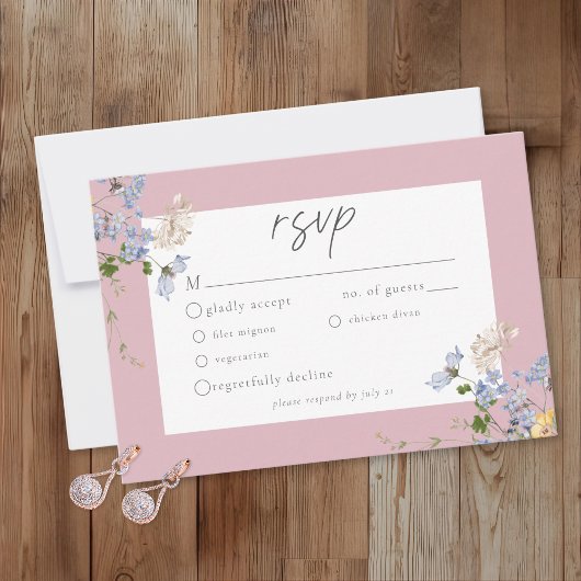 Pink Wildflower Garden Elegant Wedding RSVP Karte