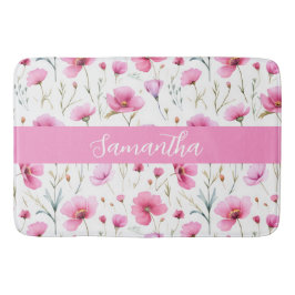 Pink Wildflower Watercolor Custom Name Badematte