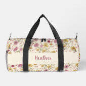 Pink Wildflower Watercolor Monogram Name Duffle Bag (Rückseite)