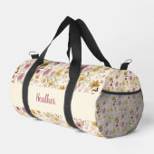 Pink Wildflower Watercolor Monogram Name Duffle Bag (Rechte Ecke)