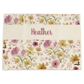 Pink Wildflower Watercolor Monogram Name Große Geschenktüte (Vorderseite)