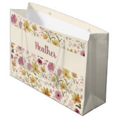 Pink Wildflower Watercolor Monogram Name Große Geschenktüte (Vorderseite Schrägansicht)