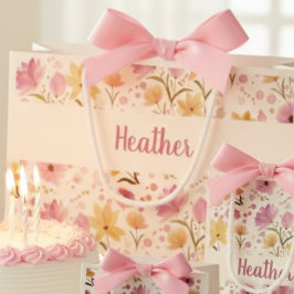Pink Wildflower Watercolor Monogram Name Große Geschenktüte