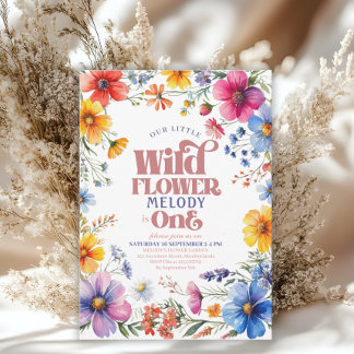 Pink Wildflower Wild One 1st birthday Invitation Einladung