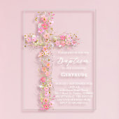 pink wildflowers cross Baptism Invitation Acryleinladungen