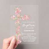pink wildflowers cross Baptism Invitation Acryleinladungen (Insitu (Handheld))