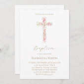 pink wildflowers cross | Baptism Invitation Einladung (Vorne/Hinten)