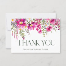 Pink Wildflowers Floral Wedding Thank You