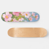 Pink Wildflowers | Watercolor Floral Painted Skateboard (Horizontal)