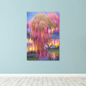 Pink Willow tree bei Sonnenuntergang am Teich Leinwanddruck (Insitu (Holzboden))