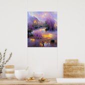 Pink Willow tree bei Sonnenuntergang am Teich Poster (Küche)