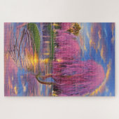 Pink Willow tree bei Sonnenuntergang am Teich Puzzle (Horizontal)