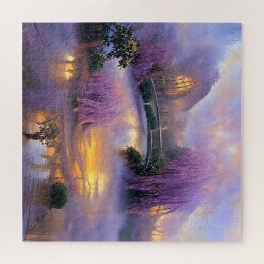 Pink Willow tree bei Sonnenuntergang am Teich Puzzle (Horizontal)