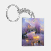 Pink Willow tree bei Sonnenuntergang am Teich Schlüsselanhänger (Vorderseite links)