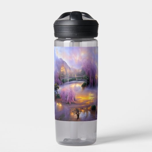 Pink Willow tree bei Sonnenuntergang am Teich Trinkflasche (Vorderseite)