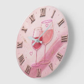Pink Wine Glass Große Wanduhr (Winkel)