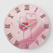 Pink Wine Glass Große Wanduhr (Vorderseite)