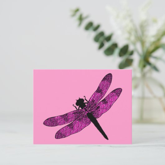 Pink Winged Dragonfly Postkarte (Stehend Vorderseite)