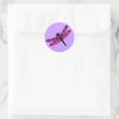 Pink Winged Dragonfly Runder Aufkleber (Tasche)