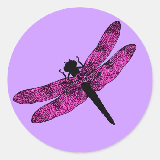 Pink Winged Dragonfly Runder Aufkleber (Vorderseite)