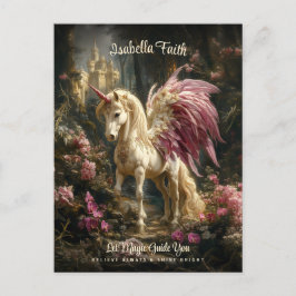 Pink Winged Unicorn Wald Förderung Postkarte
