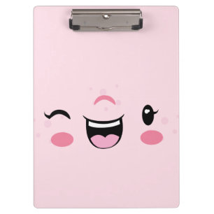 Pink Winking Kawaii Face Clip Board Klemmbrett