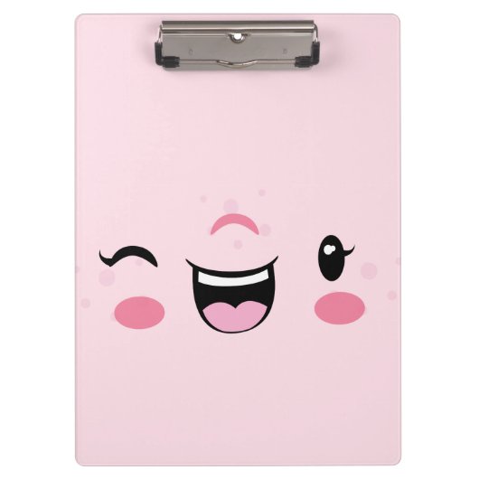 Pink Winking Kawaii Face Clip Board Klemmbrett (Vorderseite)