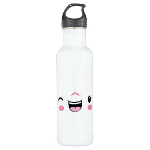 Pink Winking Kawaii Face Edelstahlflasche