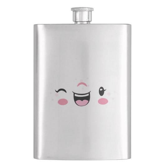 Pink Winking Kawaii Face Flask Flachmann (Vorderseite)