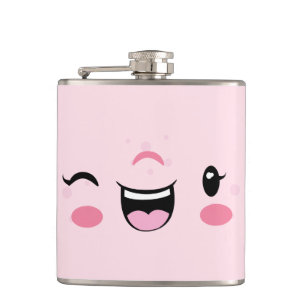 Pink Winking Kawaii Face Flask Flachmann