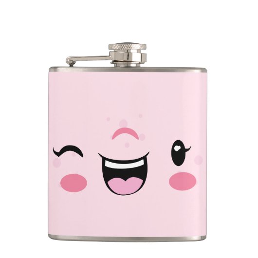 Pink Winking Kawaii Face Flask Flachmann (Vorderseite)