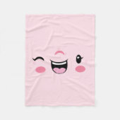 Pink Winking Kawaii Face Fleece Blanket (Vorderseite)