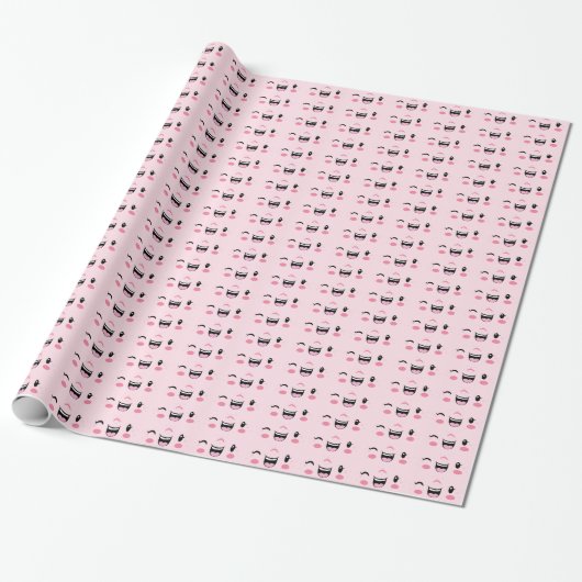 Pink Winking Kawaii Face Gift Wrap Geschenkpapier (Ungerollt)