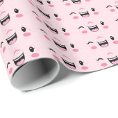 Pink Winking Kawaii Face Gift Wrap Geschenkpapier (Rolleneckpunkt)