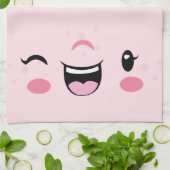 Pink Winking Kawaii Face Küchentuch (Gefaltet)